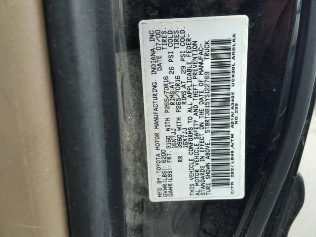 5TBRT3815YS122769 - 2000 TOYOTA TUNDRA ACC BLACK photo 10