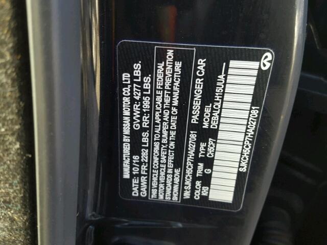 SJKCH5CP7HA027081 - 2017 INFINITI QX30 BASE BLACK photo 10