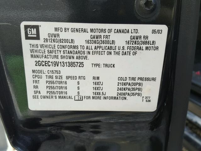 2GCEC19V131385725 - 2003 CHEVROLET SILVERADO CHARCOAL photo 10