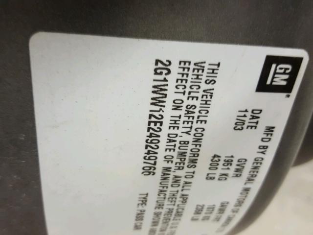 2G1WW12E249249766 - 2004 CHEVROLET MONTE CARL ნაცრისფერი ფოტო 10