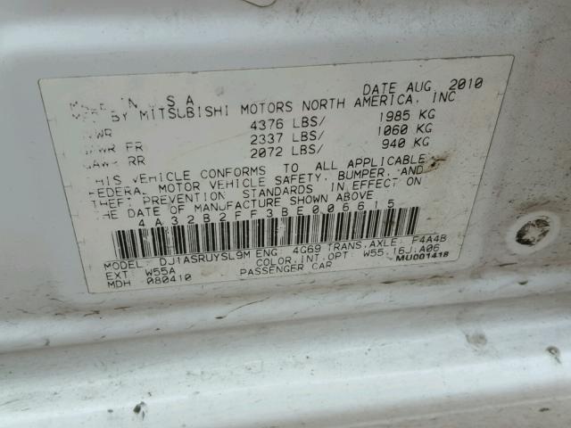 4A32B2FF3BE006615 - 2011 MITSUBISHI GALANT FE WHITE photo 10