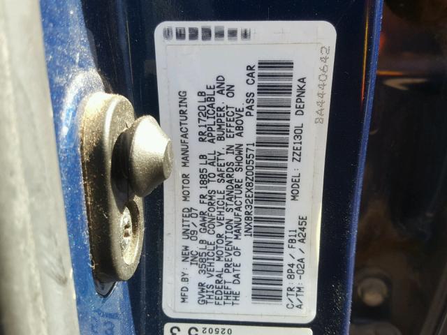 1NXBR32EX8Z005571 - 2008 TOYOTA COROLLA CE BLUE photo 10