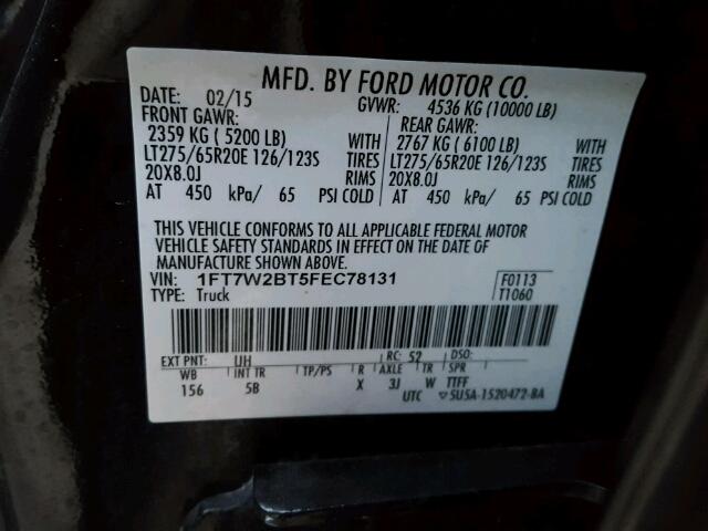 1FT7W2BT5FEC78131 - 2015 FORD F250 SUPER BLACK photo 10