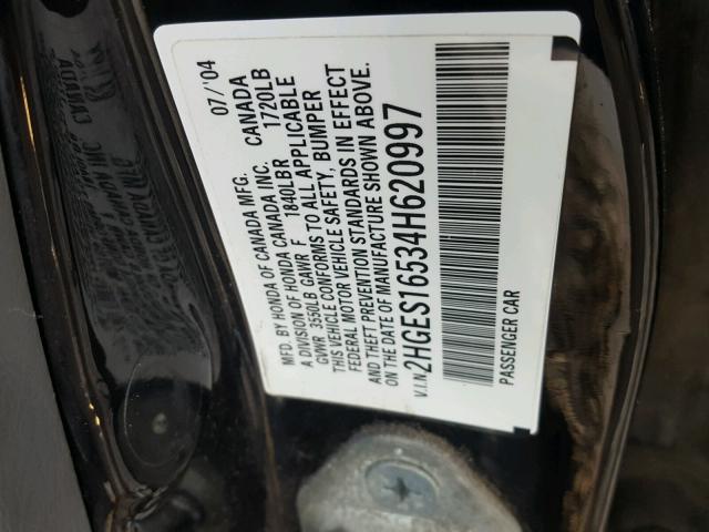 2HGES16534H620997 - 2004 HONDA CIVIC LX BLACK photo 10