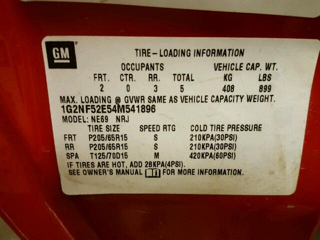 1G2NF52E54M541896 - 2004 PONTIAC GRAND AM S RED photo 10
