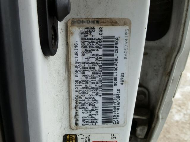 4T1BE32KX4U281101 - 2004 TOYOTA CAMRY LE WHITE photo 10