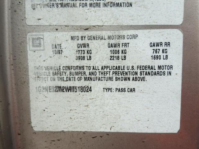 1G2NE52M2WM518024 - 1998 PONTIAC GRAND AM S TAN photo 10