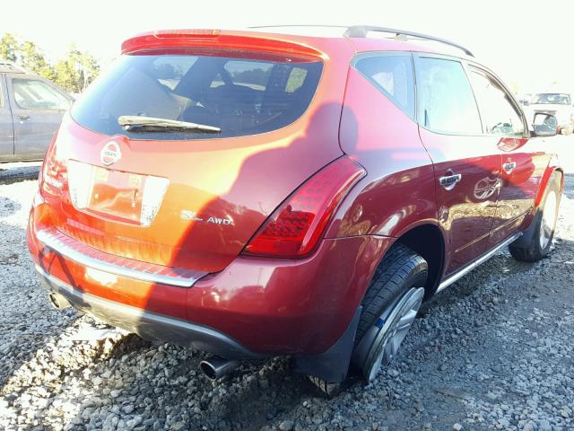 JN8AZ08W47W667202 - 2007 NISSAN MURANO SL RED photo 4