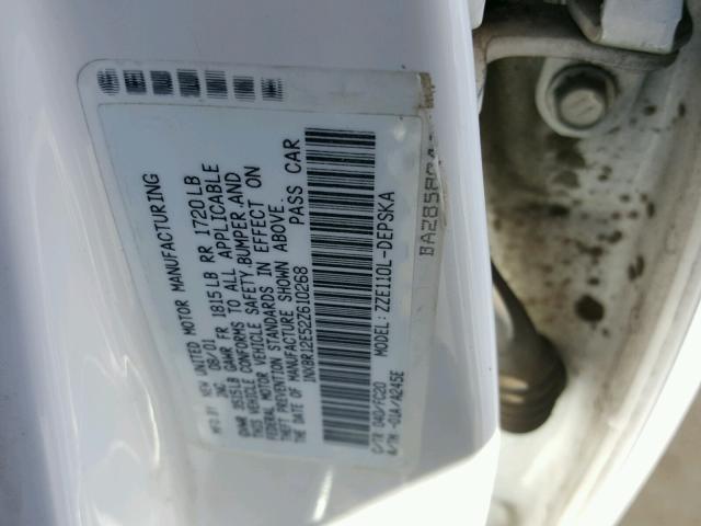 1NXBR12E52Z610268 - 2002 TOYOTA COROLLA CE WHITE photo 10