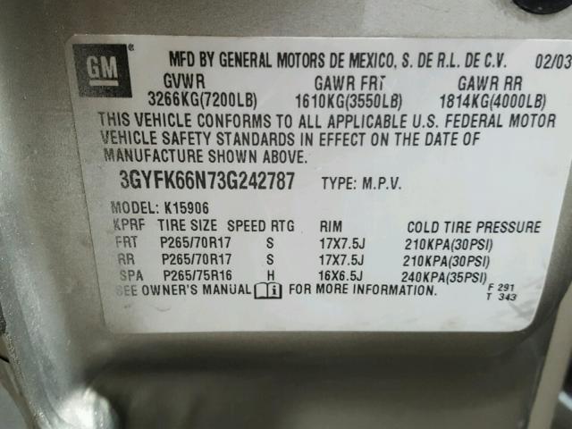 3GYFK66N73G242787 - 2003 CADILLAC ESCALADE E GRAY photo 10