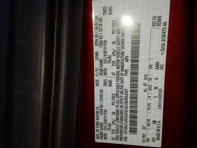 1FMCU0GX0GUB56297 - 2016 FORD ESCAPE SE RED photo 10