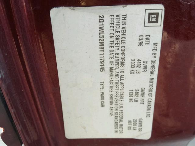 2G1WL52M8T1179145 - 1996 CHEVROLET LUMINA BURGUNDY photo 10