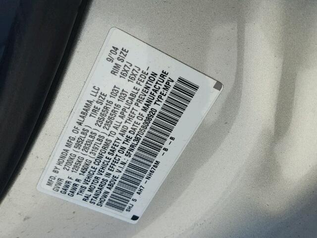 5FNRL38705B008920 - 2005 HONDA ODYSSEY EX SILVER photo 10