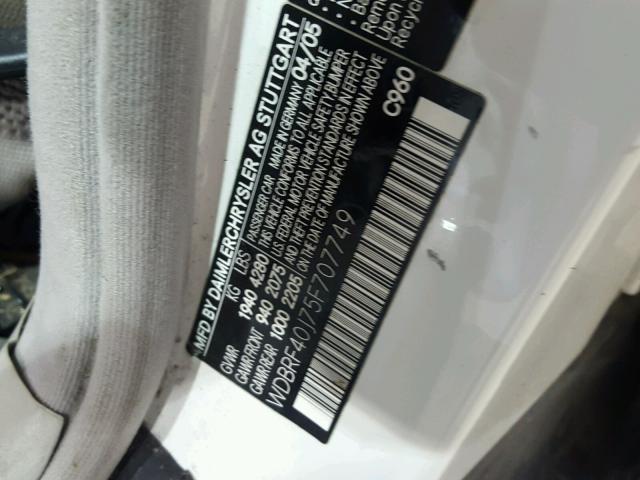 WDBRF40J75F707749 - 2005 MERCEDES-BENZ C 230K SPO WHITE photo 10