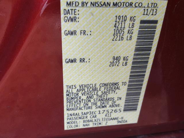 1N4AL3AP3EC175265 - 2014 NISSAN ALTIMA MAROON photo 10