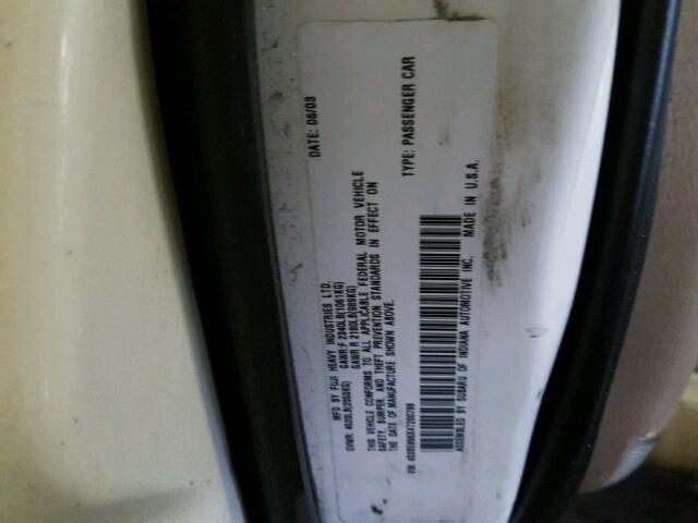 4S3BE896X47200798 - 2004 SUBARU LEGACY OUT WHITE photo 10