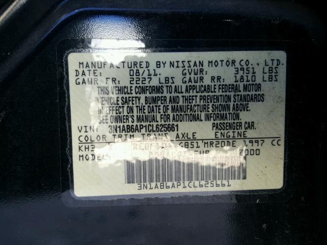 3N1AB6AP1CL625661 - 2012 NISSAN SENTRA 2.0 BLACK photo 10