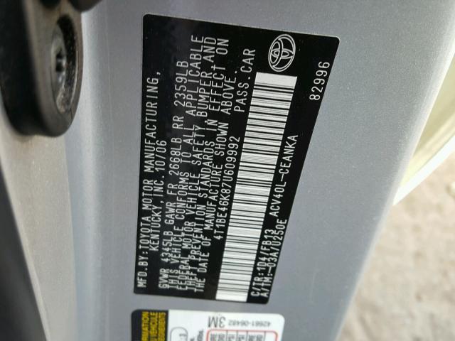 4T1BE46K87U609992 - 2007 TOYOTA CAMRY NEW SILVER photo 10