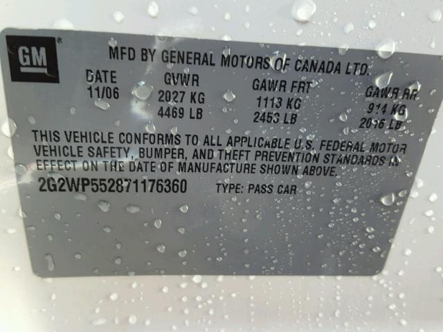 2G2WP552871176360 - 2007 PONTIAC GRAND PRIX WHITE photo 10