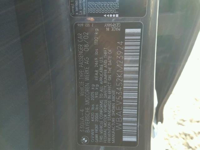 WBAEV53452KM23924 - 2002 BMW 330 I GRAY photo 10