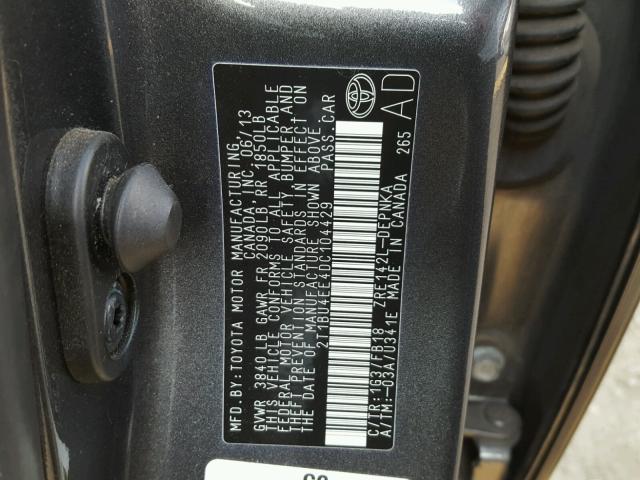 2T1BU4EE4DC104429 - 2013 TOYOTA COROLLA BA CHARCOAL photo 10