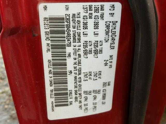 2C8GF68454R634759 - 2004 CHRYSLER PACIFICA RED photo 10