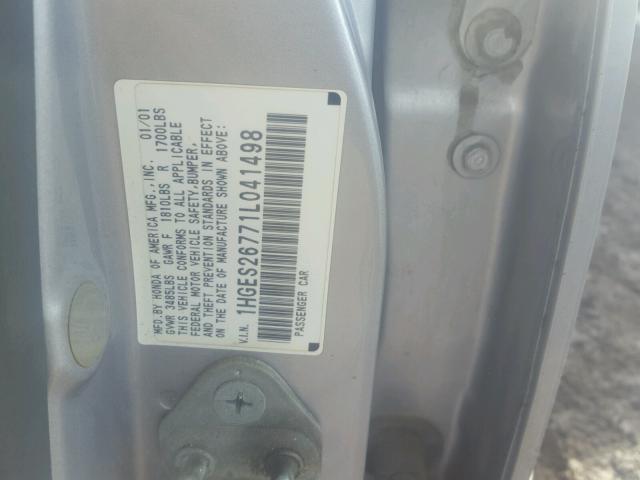 1HGES26771L041498 - 2001 HONDA CIVIC EX ვერცხლისფერი ფოტო 10