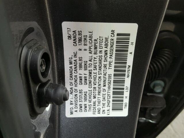 2HGFC2F71HH562595 - 2017 HONDA CIVIC EX Boz foto 10