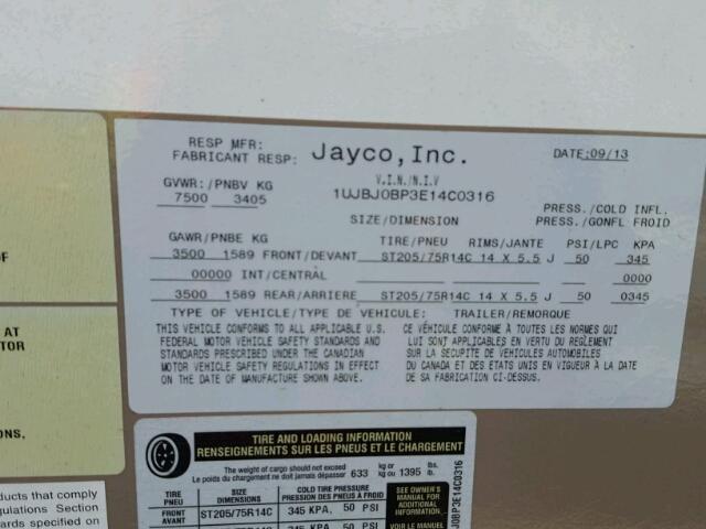 1UJBJ0BP3E14C0316 - 2014 TRAIL KING JAYCO WHITE photo 10