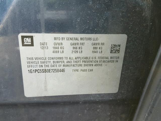 1G1PC5SB0E7258446 - 2014 CHEVROLET CRUZE LT GRAY photo 10