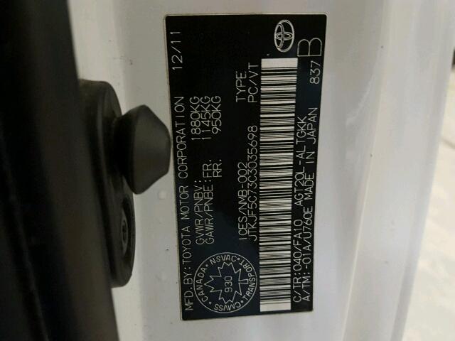 JTKJF5C73C3035698 - 2012 TOYOTA SCION TC 白色 照片 10