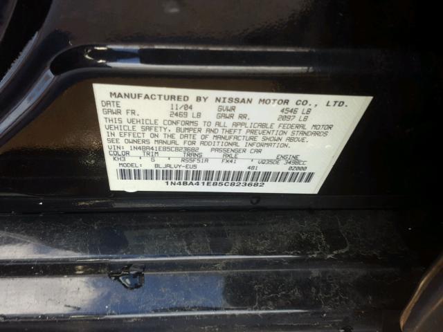 1N4BA41E85C823682 - 2005 NISSAN MAXIMA SE BLACK photo 10