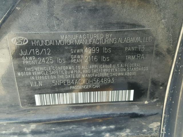 5NPEB4ACXDH564893 - 2013 HYUNDAI SONATA GLS BLUE photo 10