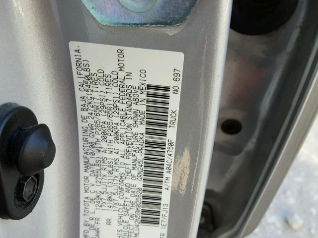 3TMLU42N59M025620 - 2009 TOYOTA TACOMA DOU SILVER photo 10