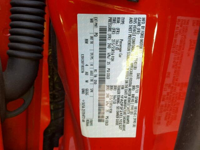 1FADP3F2XEL102327 - 2014 FORD FOCUS SE RED photo 10