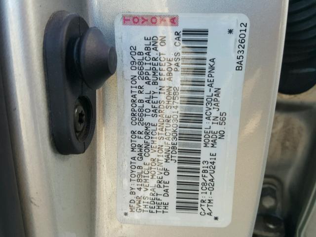 JTDBE30K030147582 - 2003 TOYOTA CAMRY LE SILVER photo 10