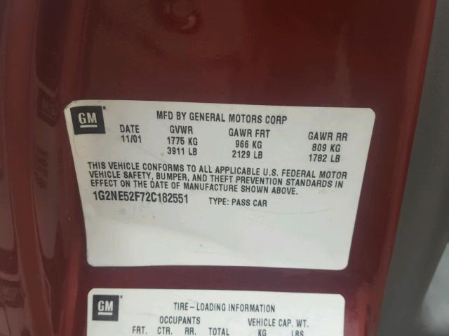 1G2NE52F72C182551 - 2002 PONTIAC GRAND AM S მუქწითელი ფოტო 10