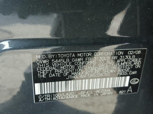 JTHGL46F185028055 - 2008 LEXUS LS 460L GRAY photo 10