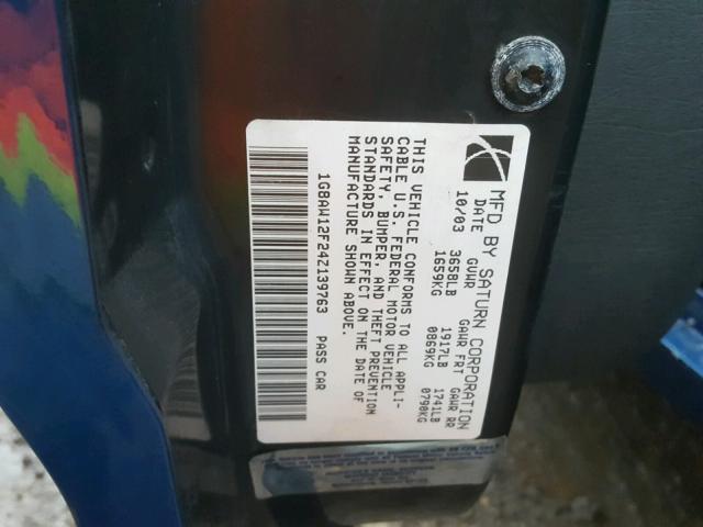 1G8AW12F24Z139763 - 2004 SATURN ION LEVEL BLUE photo 10
