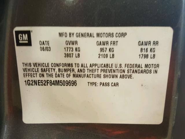 1G2NE52F84M509696 - 2004 PONTIAC GRAND AM S GRAY photo 10