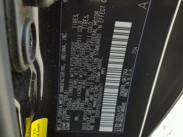 5TDYY5G12DS044477 - 2013 TOYOTA SEQUOIA PL BLACK photo 10