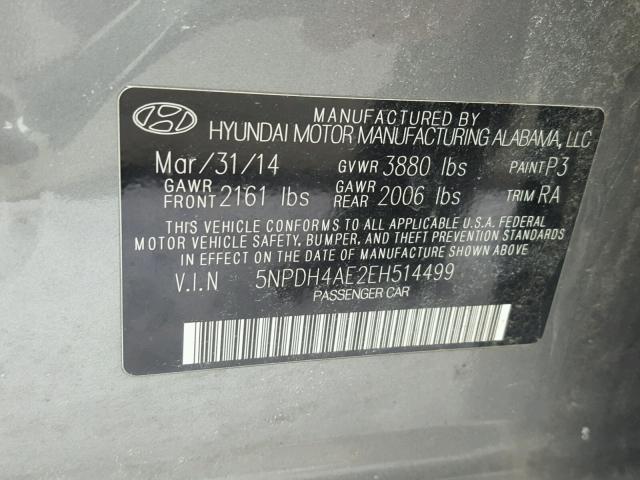 5NPDH4AE2EH514499 - 2014 HYUNDAI ELANTRA SE CHARCOAL photo 10