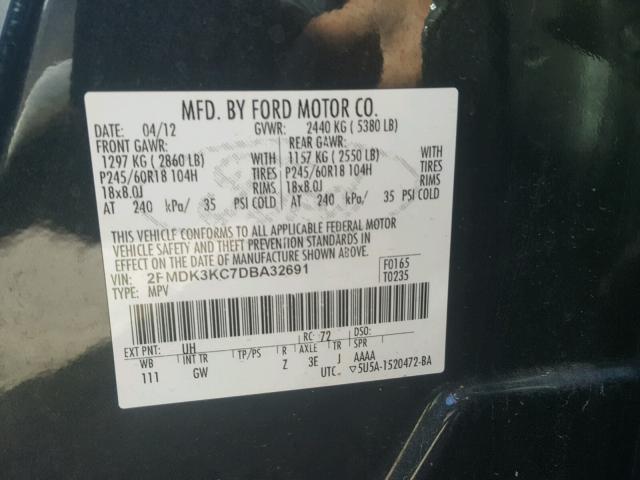 2FMDK3KC7DBA32691 - 2013 FORD EDGE LIMIT BLACK photo 10