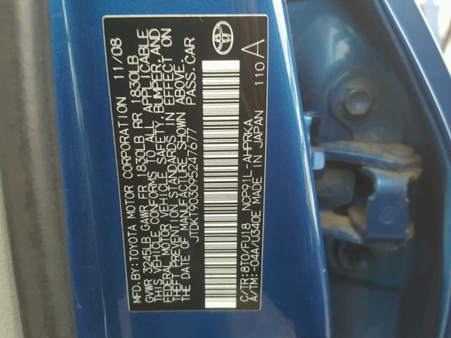 JTDKT903095247677 - 2009 TOYOTA YARIS BLUE photo 10