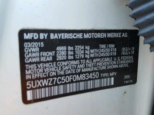 5UXWZ7C50F0M83450 - 2015 BMW X3 SDRIVE2 WHITE photo 10