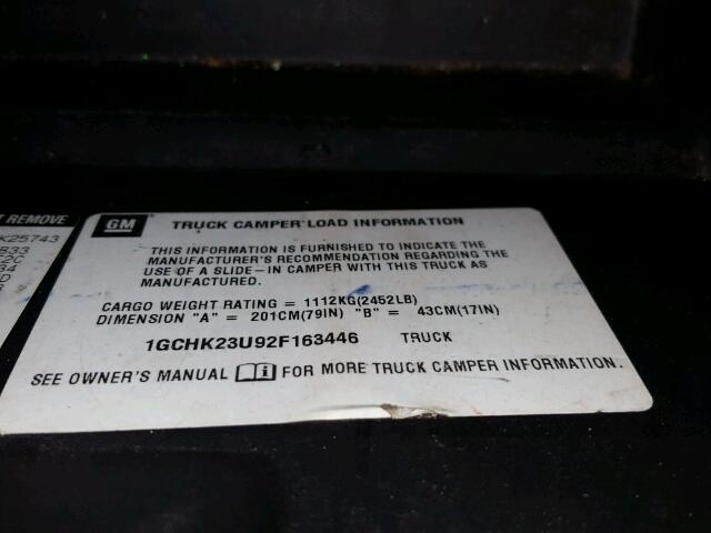 1GCHK23U92F163446 - 2002 CHEVROLET SILVERADO BLACK photo 10