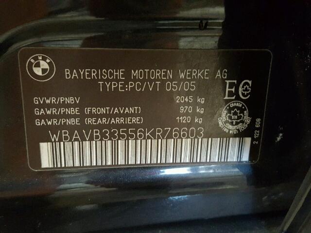 WBAVB33556KR76603 - 2006 BMW 330 I BLACK photo 10