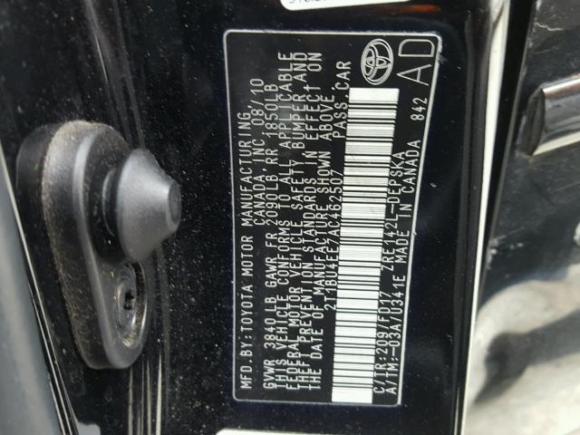 2T1BU4EE7AC462507 - 2010 TOYOTA COROLLA BA BLACK photo 10