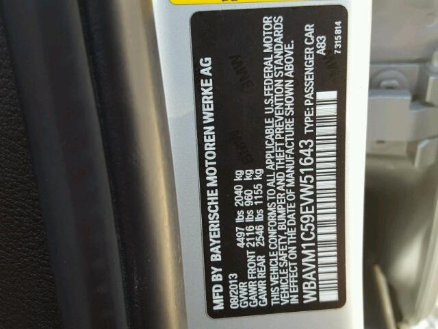 WBAVM1C59EVW51643 - 2014 BMW X1 SDRIVE2 Srebrny zdjęcie 10