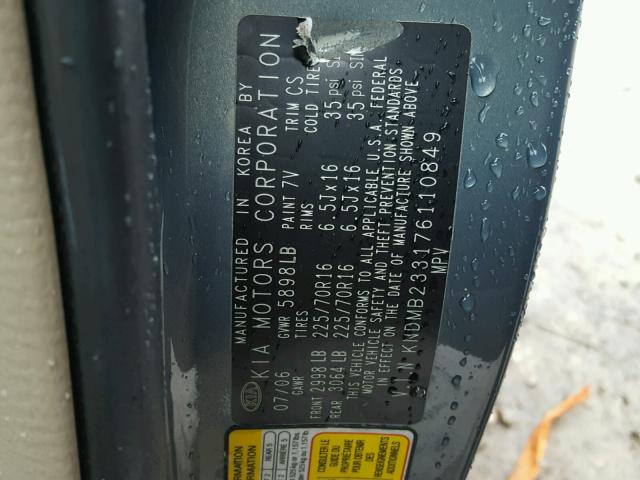 KNDMB233176110849 - 2007 KIA SEDONA EX BLUE photo 10